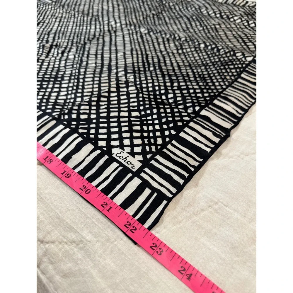 Echo Silk Scarf Black White Graphic Grid Print Square Neck Scarf 22.5in